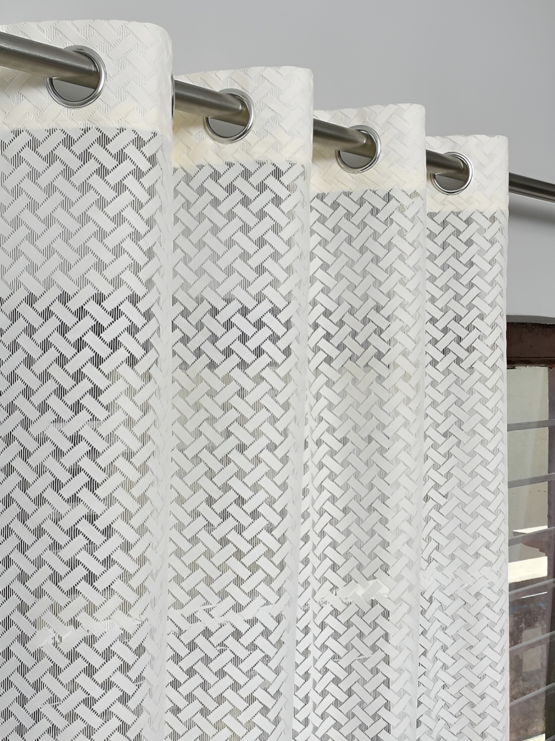 

fabrilia Cream-Coloured 2 Pieces Geometric Sheer Door Curtain