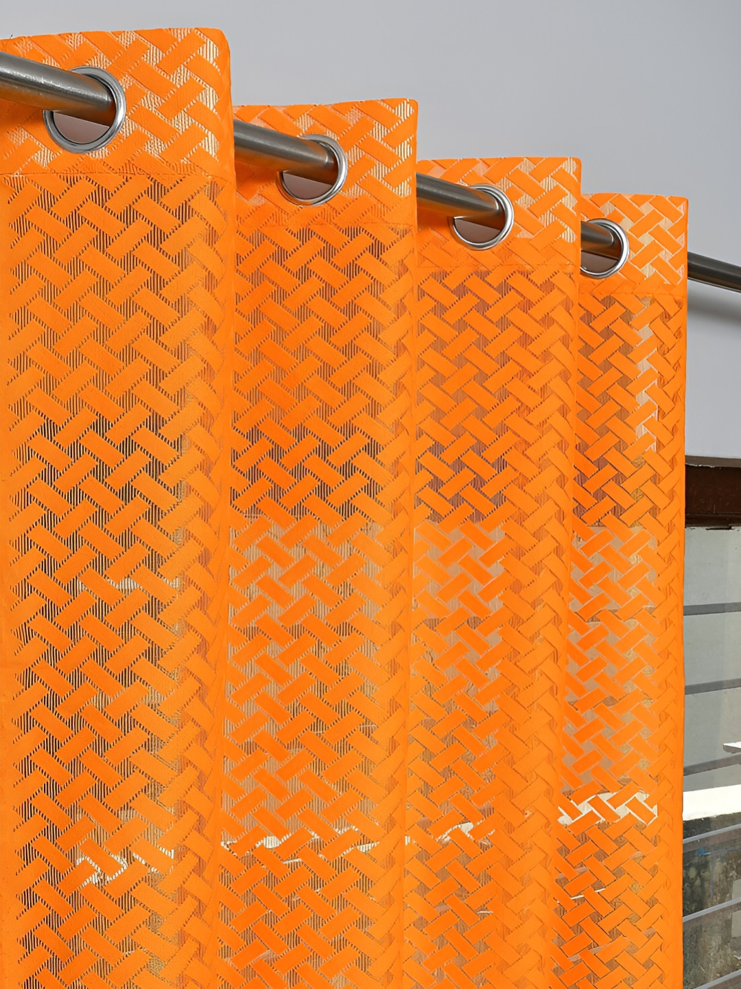 

fabrilia Orange 2 Pieces Geometric Sheer Window Curtain