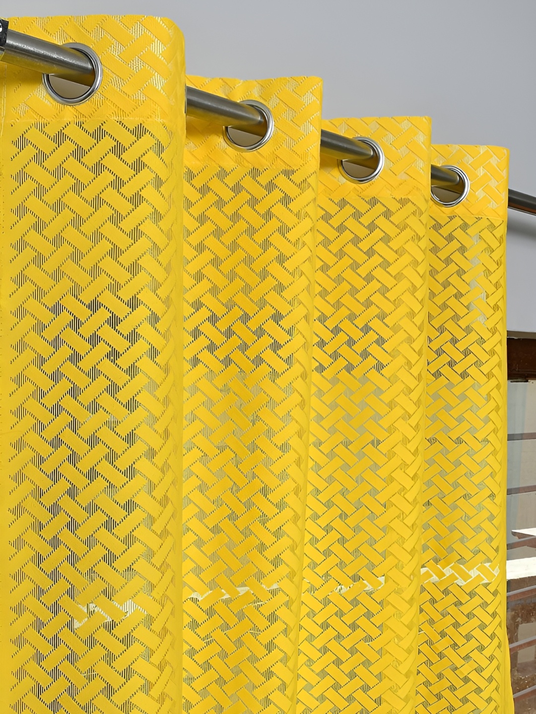 

fabrilia Yellow 2 Pieces Geometric Sheer Window Curtain
