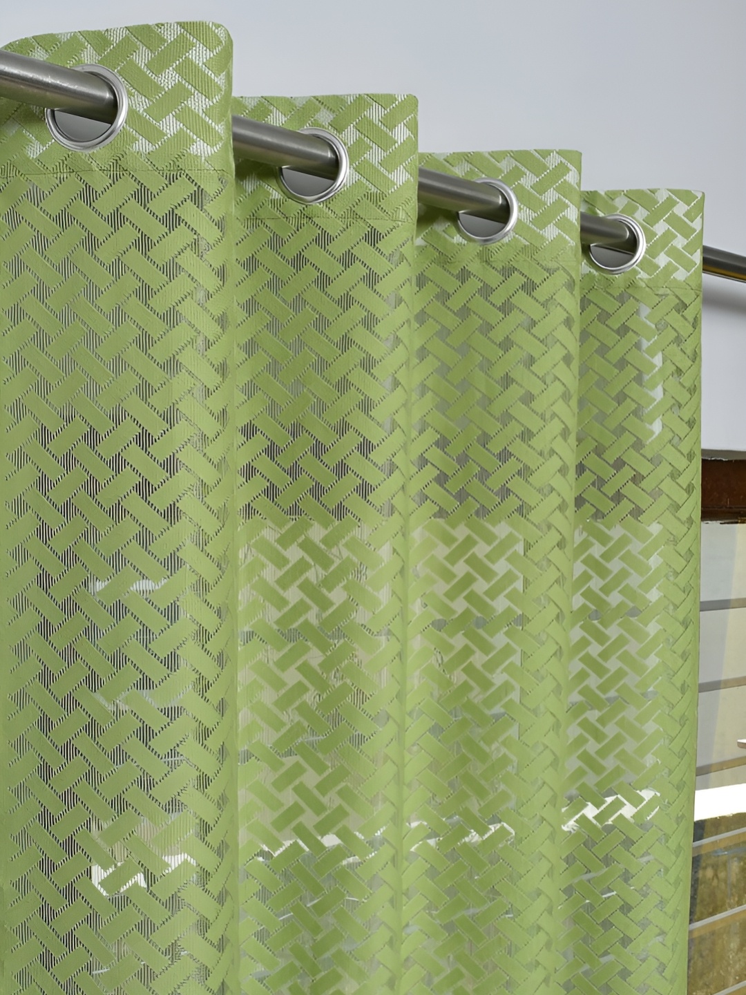 

fabrilia Green 2 Pieces Geometric Sheer Door Curtain