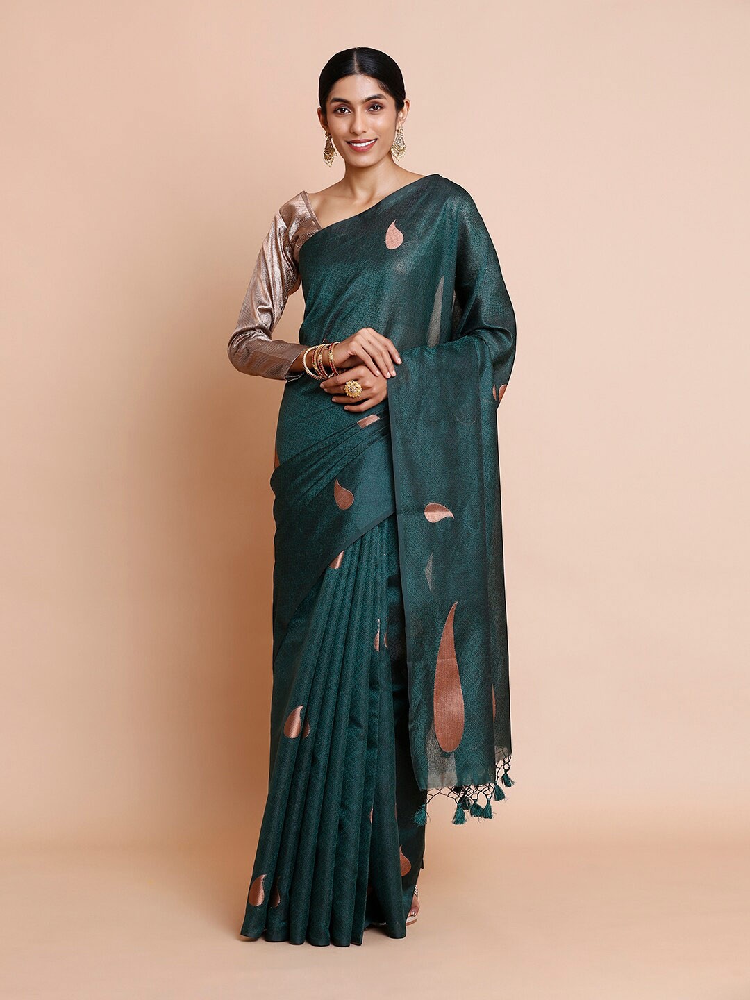 

Kalyan Silks Woven Design Jute Silk Sungudi Saree, Green