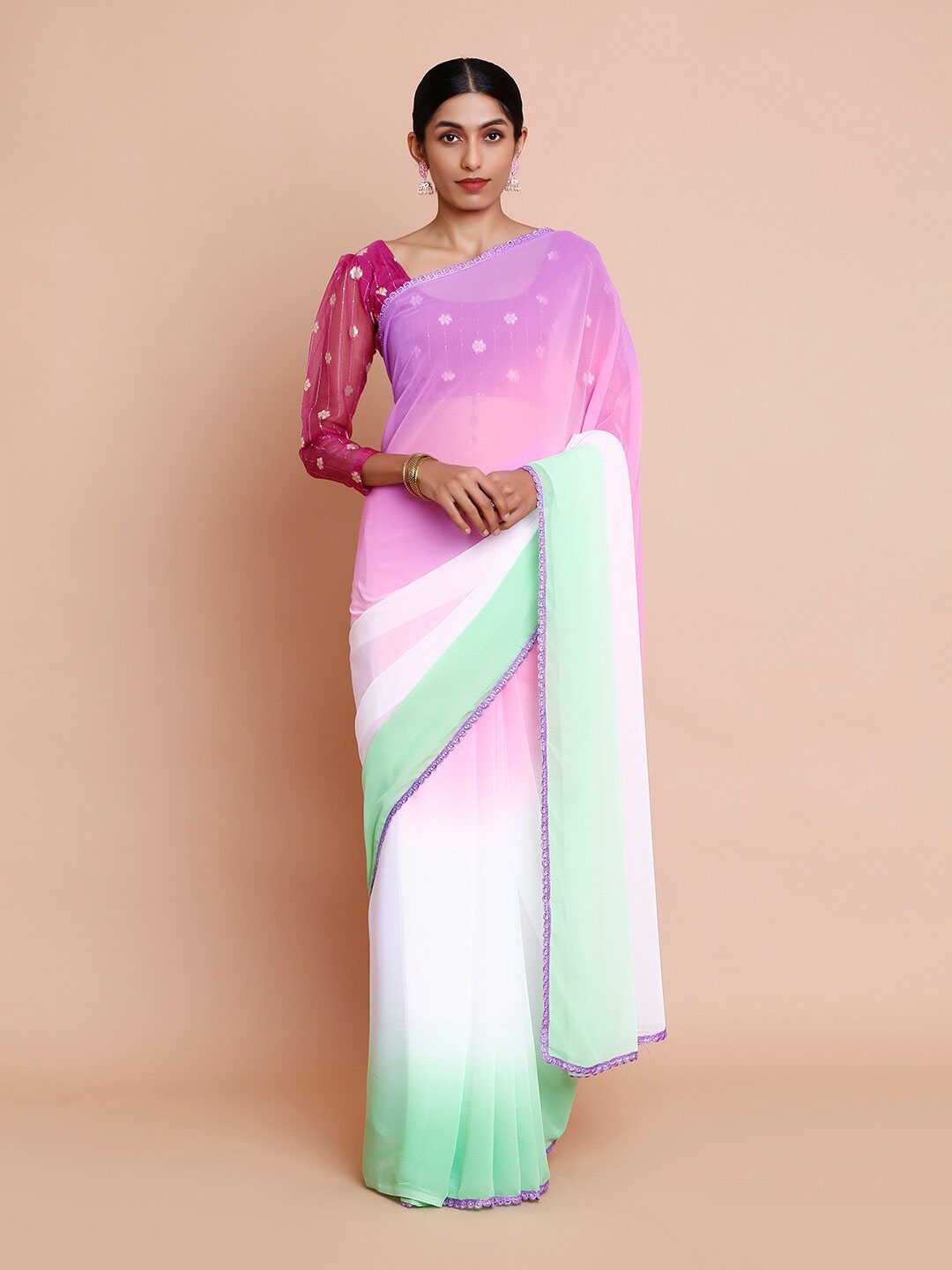 

Kalyan Silks Dyed Ombre Bomkai Saree, Pink