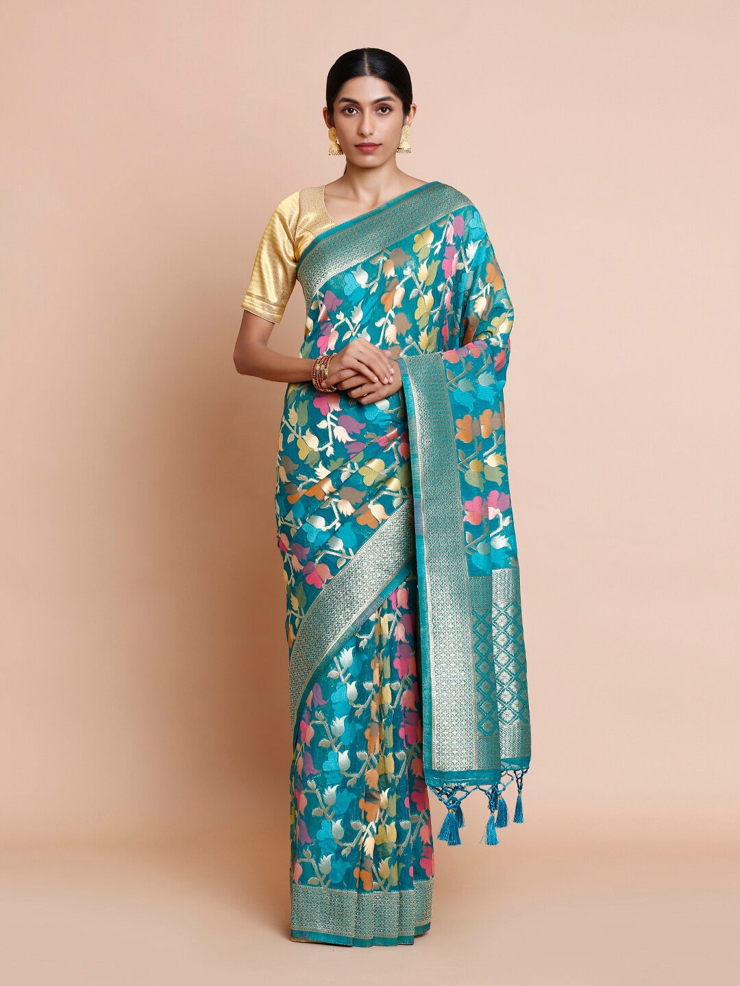 

Kalyan Silks Woven Design Zari Banarasi Saree, Green