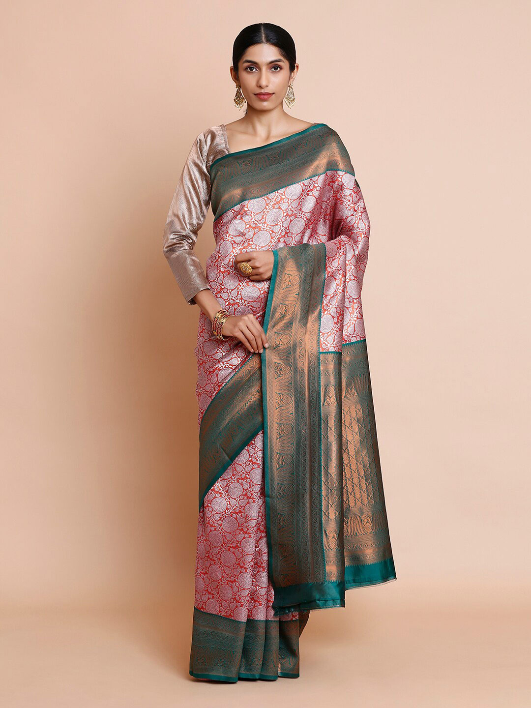 

Kalyan Silks Ethnic Motifs Zari Arani Saree, Maroon