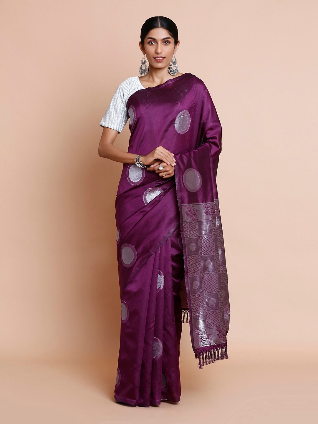 

Kalyan Silks Woven Design Zari Dharmavaram Saree, Purple