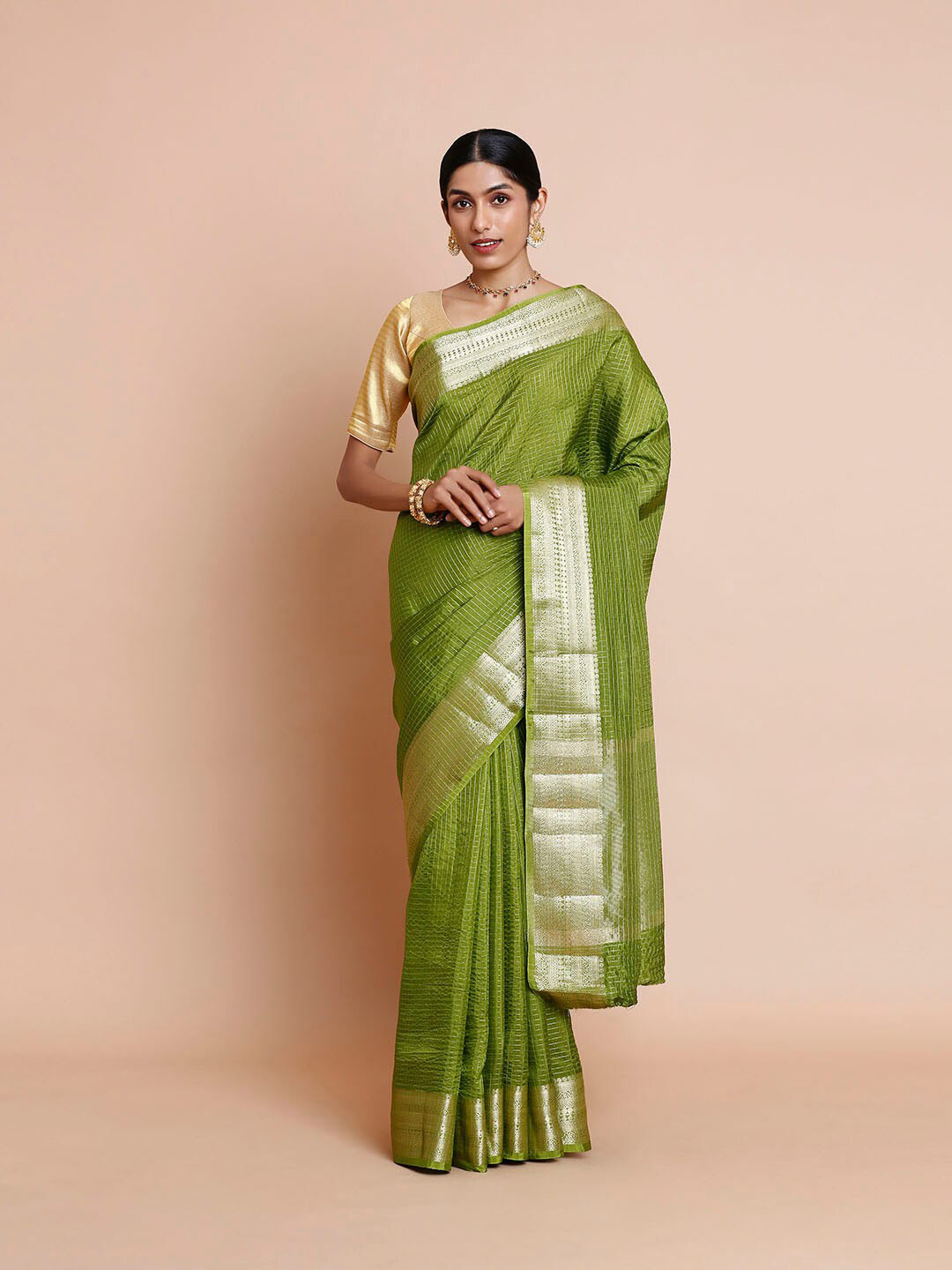 

Kalyan Silks Printed Cotton Kovai Saree With Blouse Pieces, Green