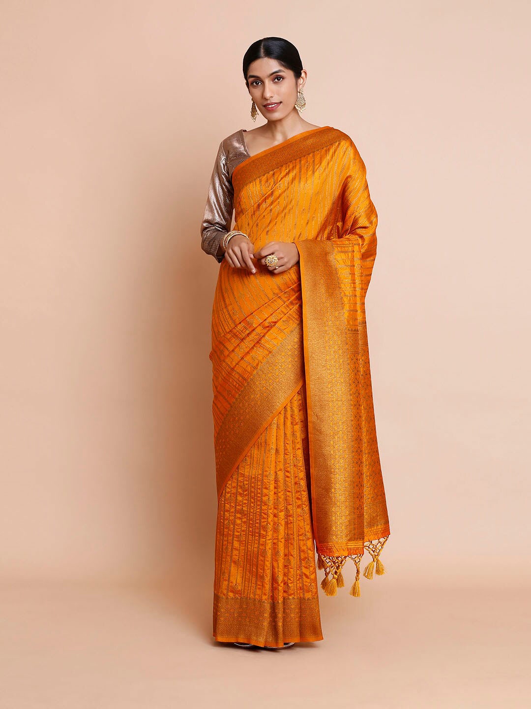 

Kalyan Silks Woven Design Zari Chettinad Saree With Blouse Pieces, Mustard