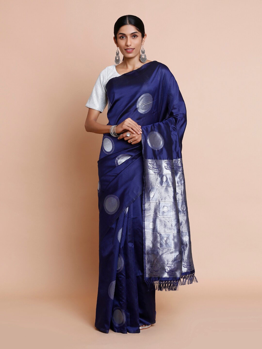 

Kalyan Silks Woven Design Zari Dharmavaram Saree, Navy blue
