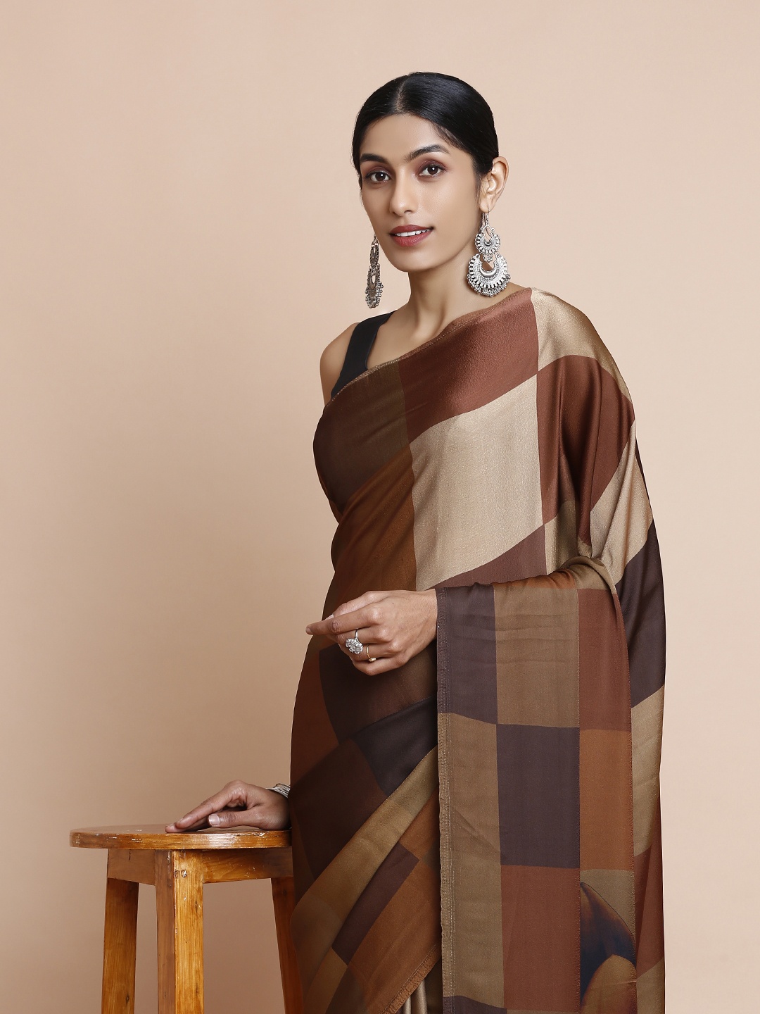 

Kalyan Silks Checked Saree, Beige