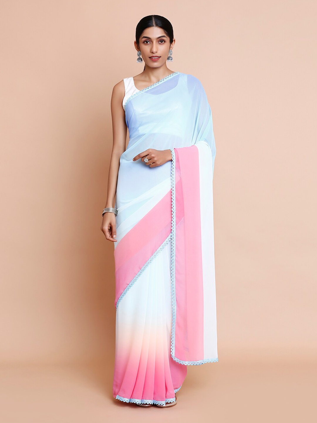 

Kalyan Silks Ombre Embroidered Bomkai Silk Saree, Pink