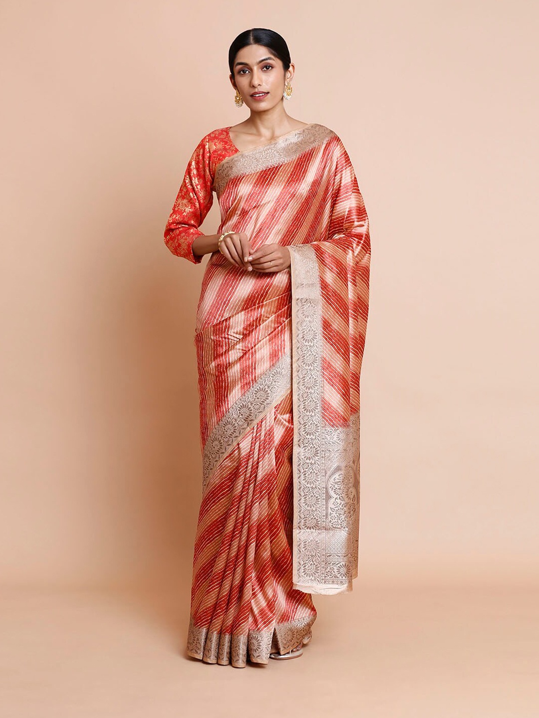 

Kalyan Silks Striped Woven Design Zari Banarasi Saree, Red