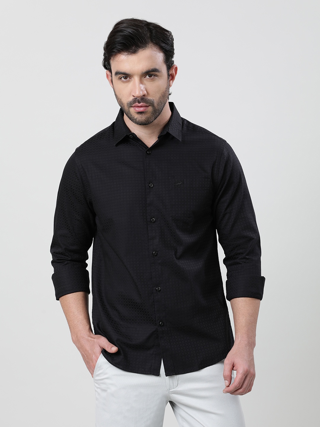 

Crocodile Sport Self Design Cotton Casual Shirt, Black