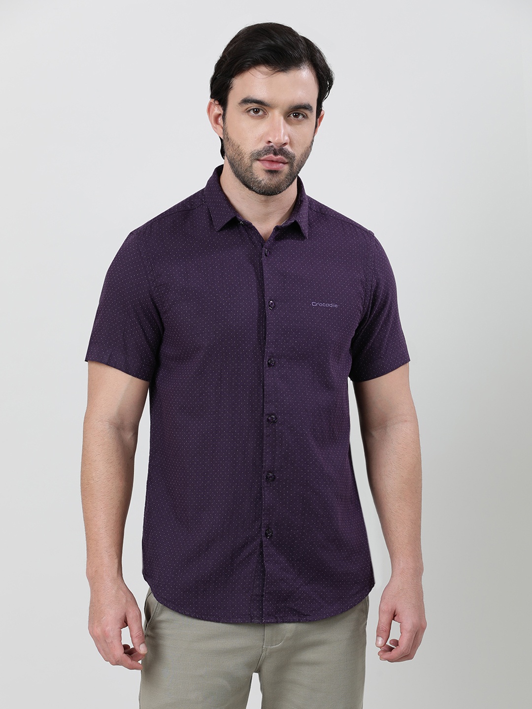 

Crocodile Classic Cotton Casual Shirt, Purple