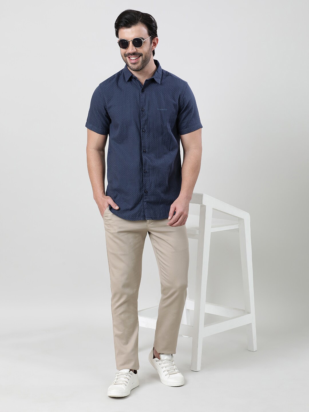 

Crocodile Classic Micro Ditsy Printed Opaque Cotton Casual Shirt, Navy blue