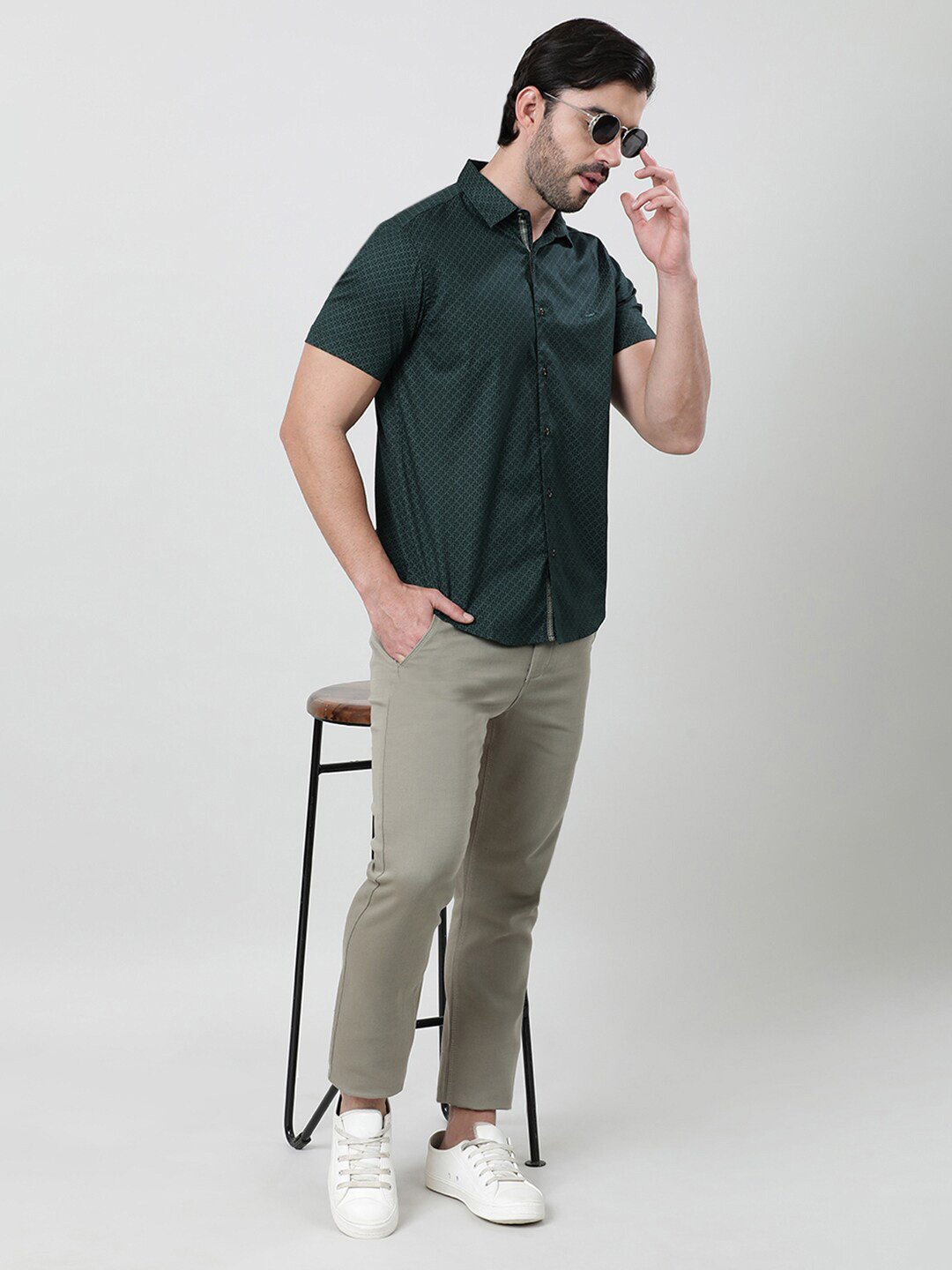 

Crocodile Sport Printed Spread Collar Short Sleeves Cotton Casual Shirt, Green