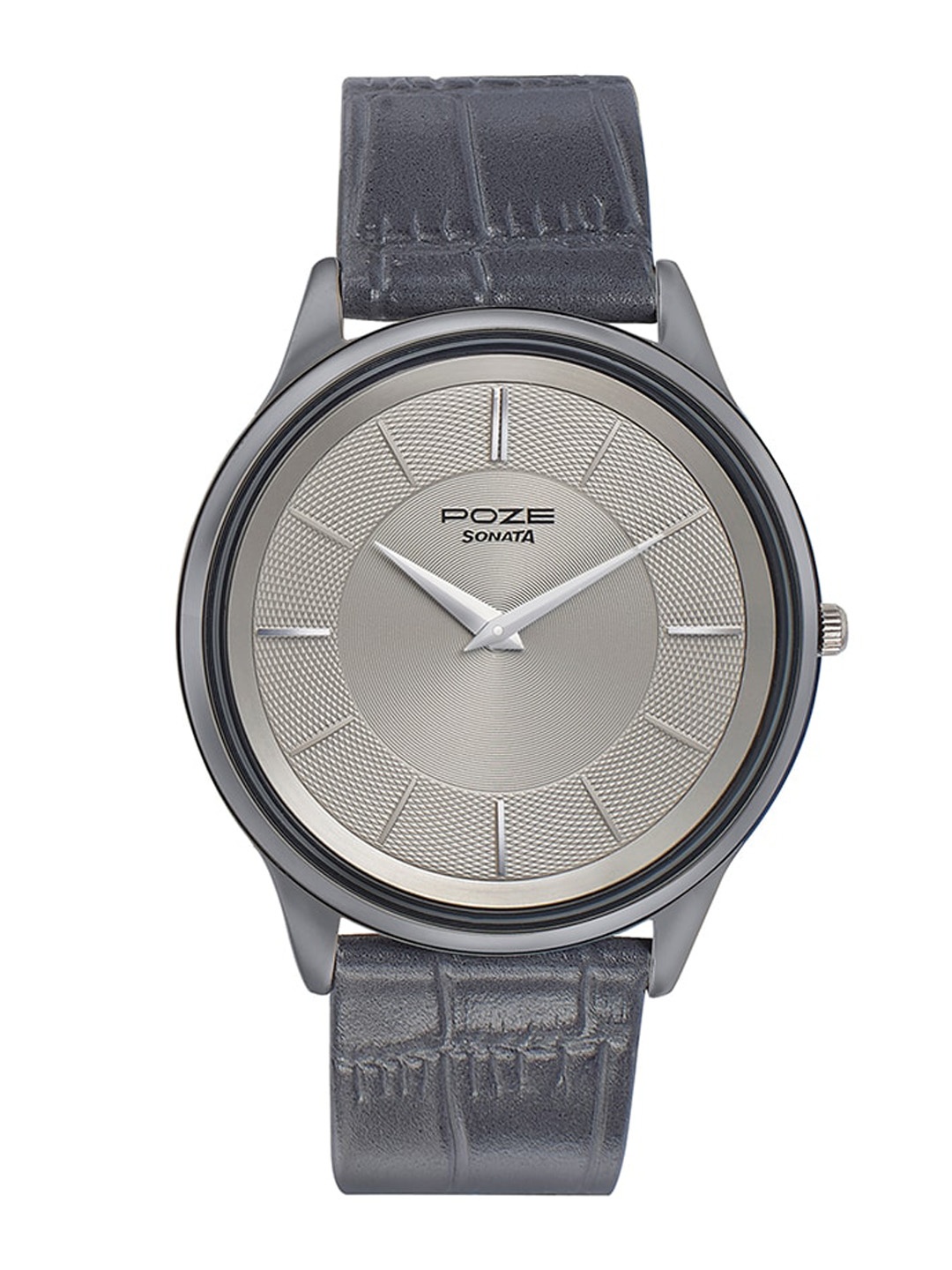 

Sonata Poze Men Brass Printed Dial & Leather Bracelet Style Straps Analogue Watch SP70005QL01, Grey