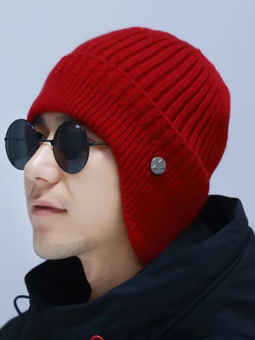 

SYGA Men Self Designed Excellent Insulation Woollen Beanie, Red