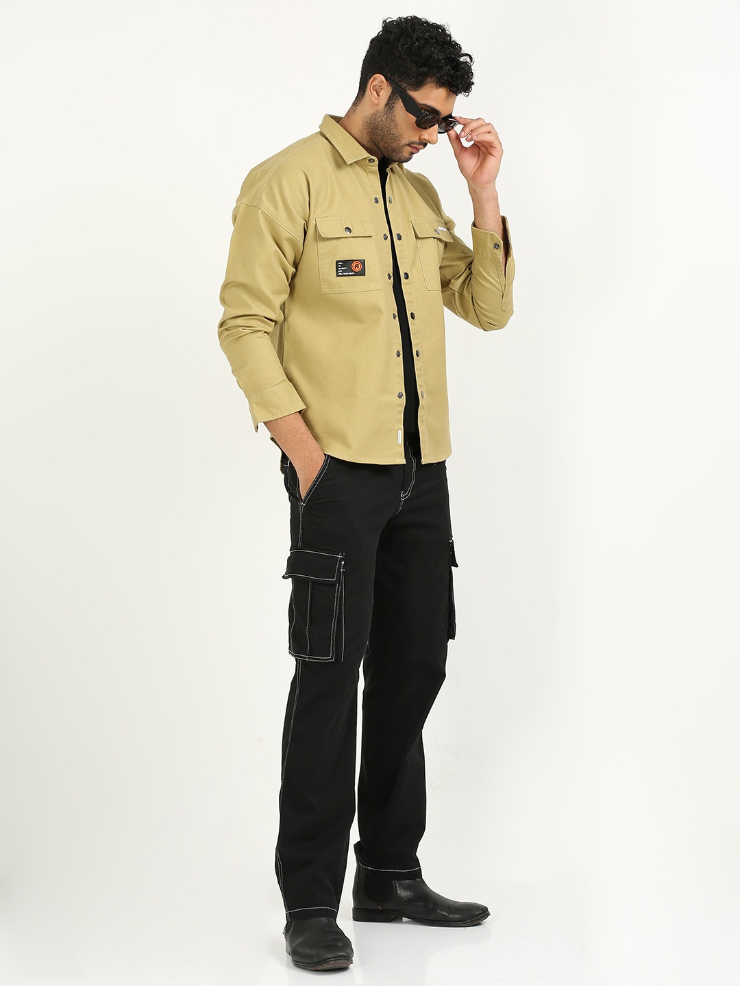 

FLY 69 Premium Slim Fit Spread Collar Pure Cotton Casual Shirt, Camel brown