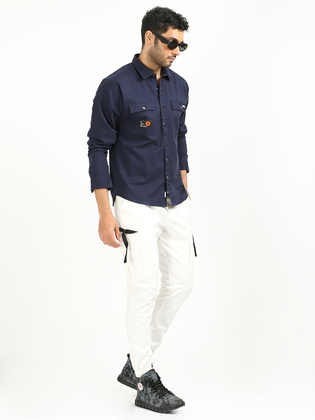 

FLY 69 Premium Slim Fit Spread Collar Pure Cotton Casual Shirt, Navy blue