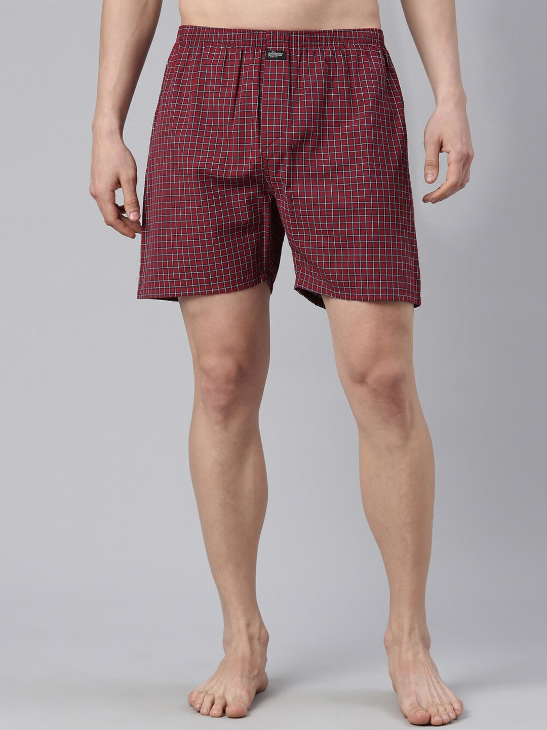 

The Roadster Lifestyle Co. Maroon Checked Pure Cotton Boxers