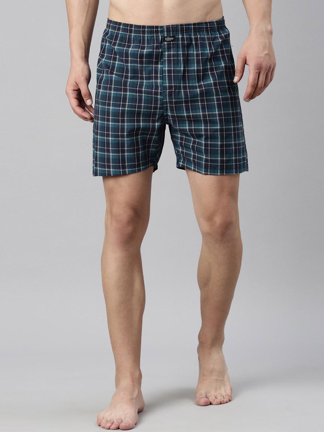 

The Roadster Lifestyle Co. Blue Checked Pure Cotton Boxers