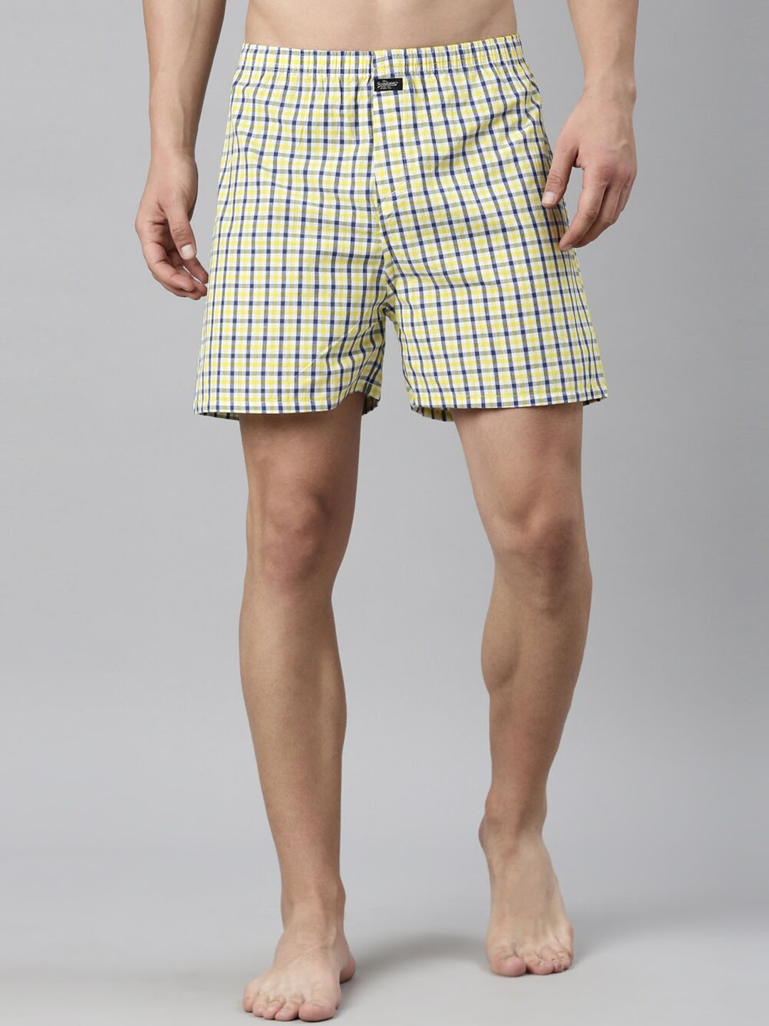 

The Roadster Lifestyle Co. Yellow Checked Pure Cotton Boxers