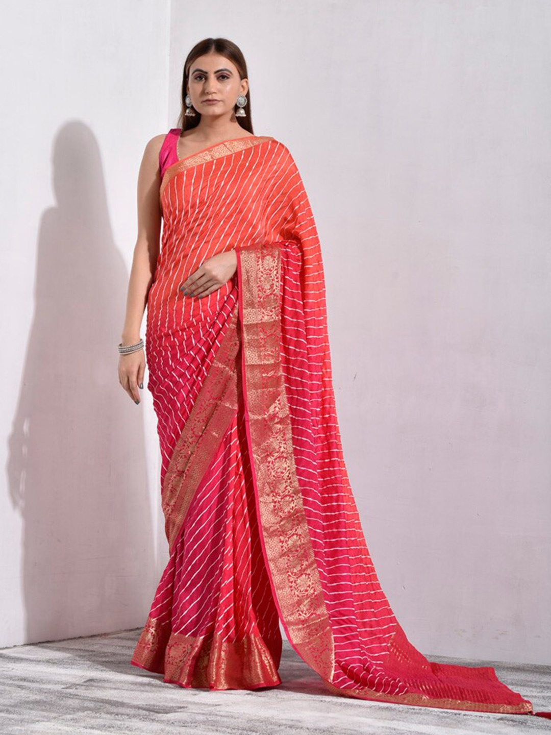 

sutra attire Leheriya Pure Silk Zari Saree, Pink