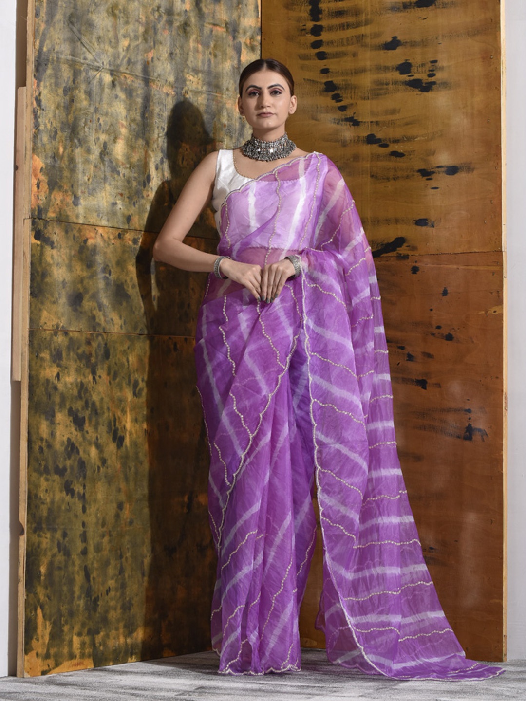 

sutra attire Leheriya Embroidered Tissue Designer Leheriya Saree, Purple