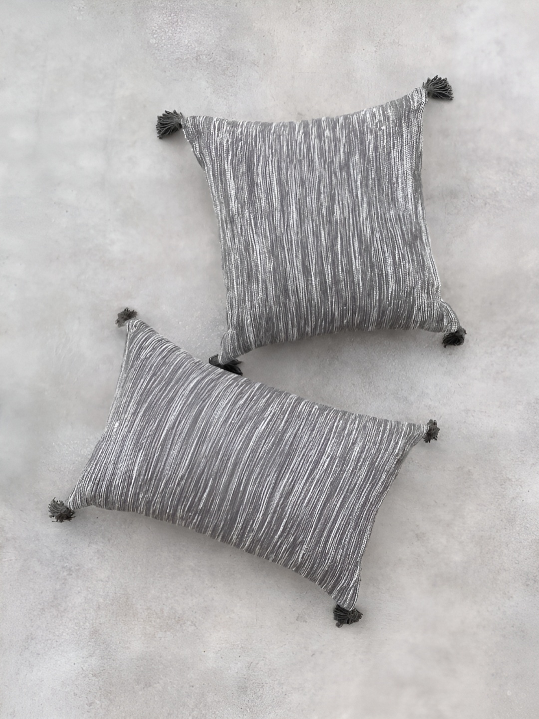 

ALTROVE Charcoal & Beige Striped Embellished Square Cotton Cushion Cover