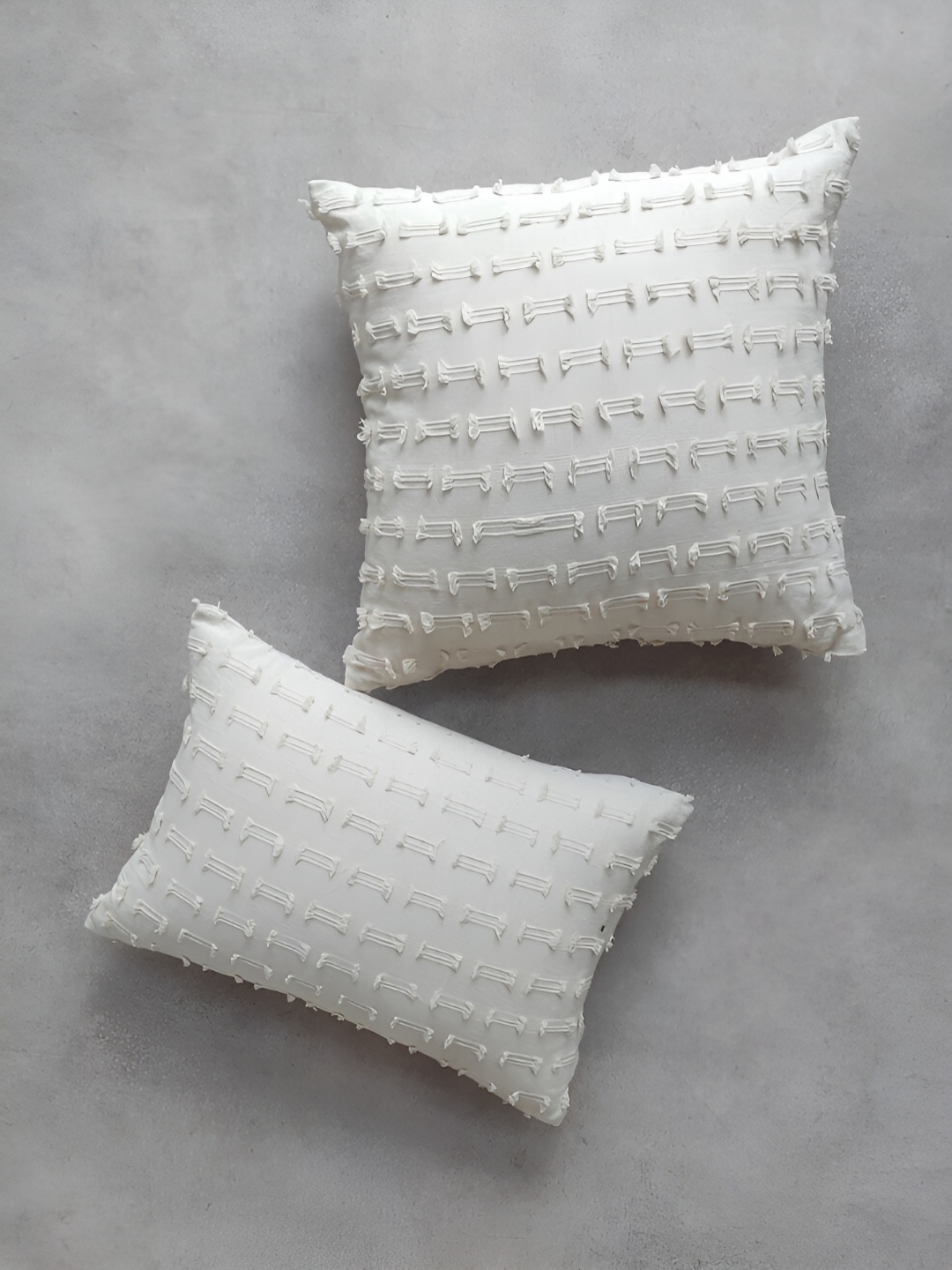 

ALTROVE White Striped Embellished Square Cotton Cushion Cover