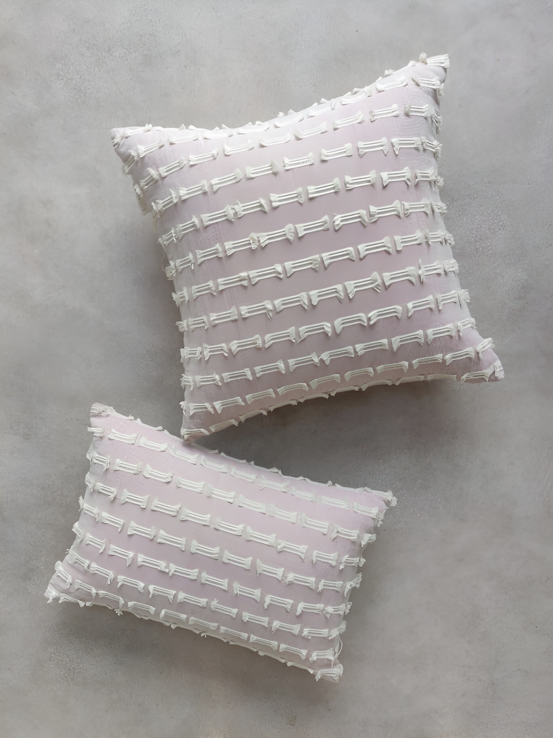 

ALTROVE Beige Striped Embellished Square Cotton Cushion Cover