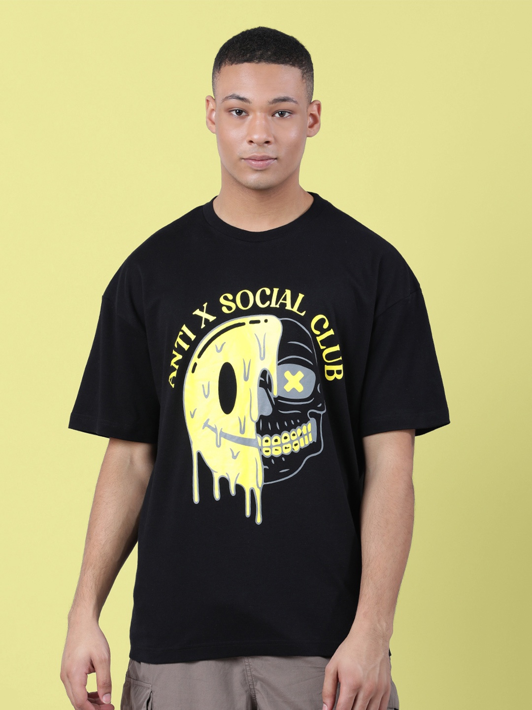Bene Kleed Men Pure Cotton Graphic Oversized T-Shirt, Black