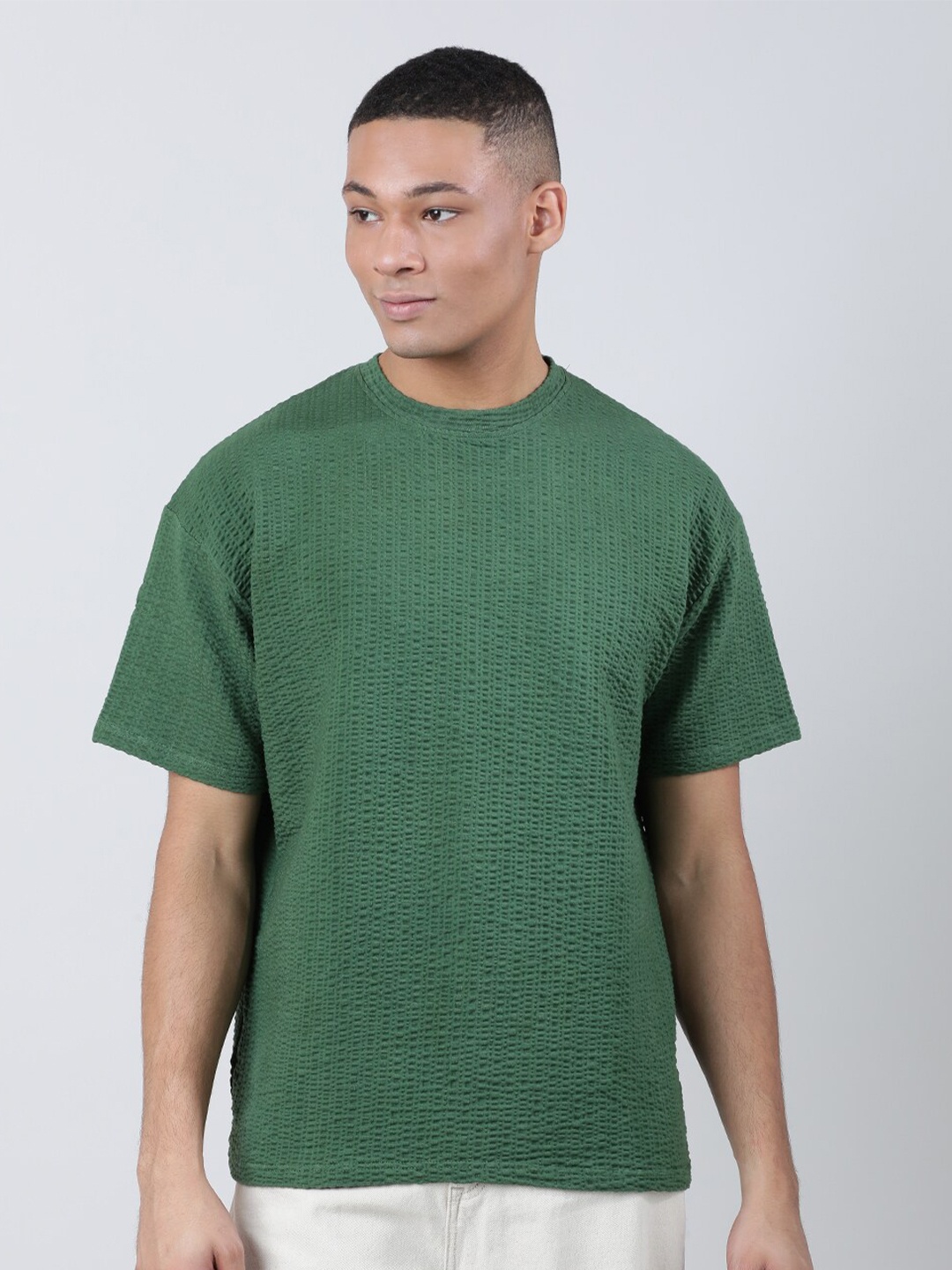 

Bene Kleed Men Seersucker Knit Oversized T-shirt, Green