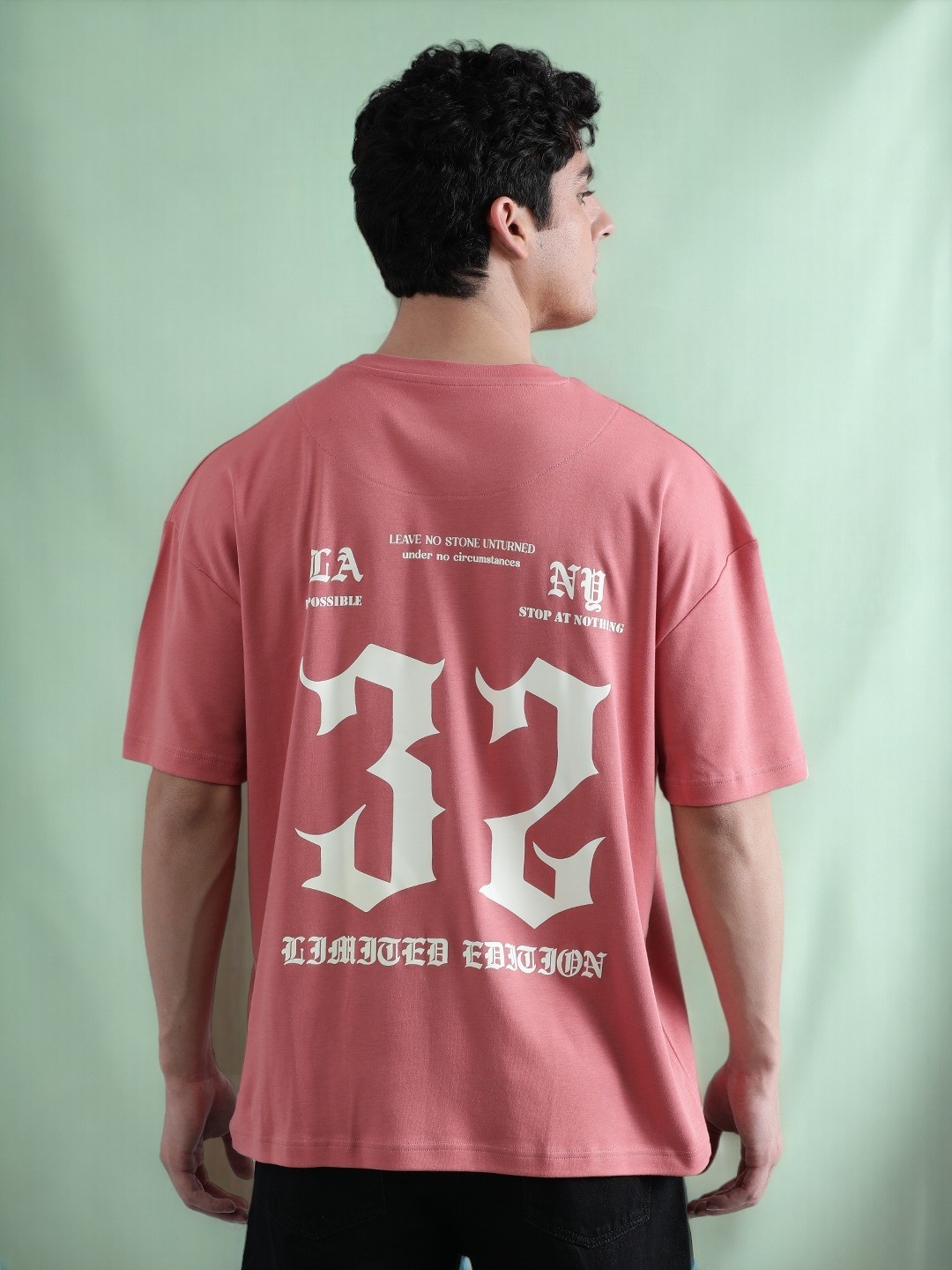 

Bene Kleed Men Pure Cotton Graphic Printed Oversized T-shirt, Pink