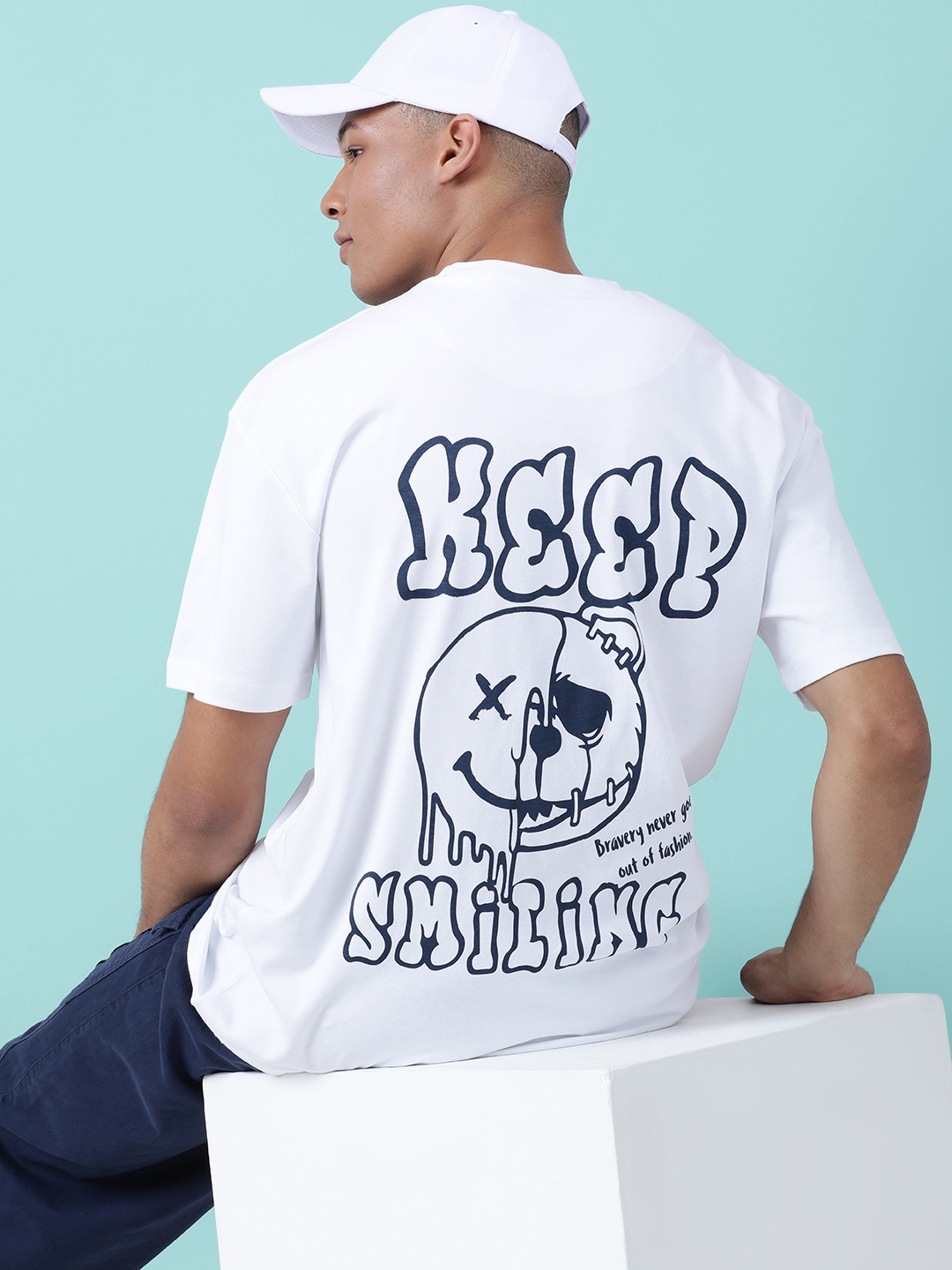 Bene Kleed Men Pure Cotton Graphic Oversized T-Shirt, White