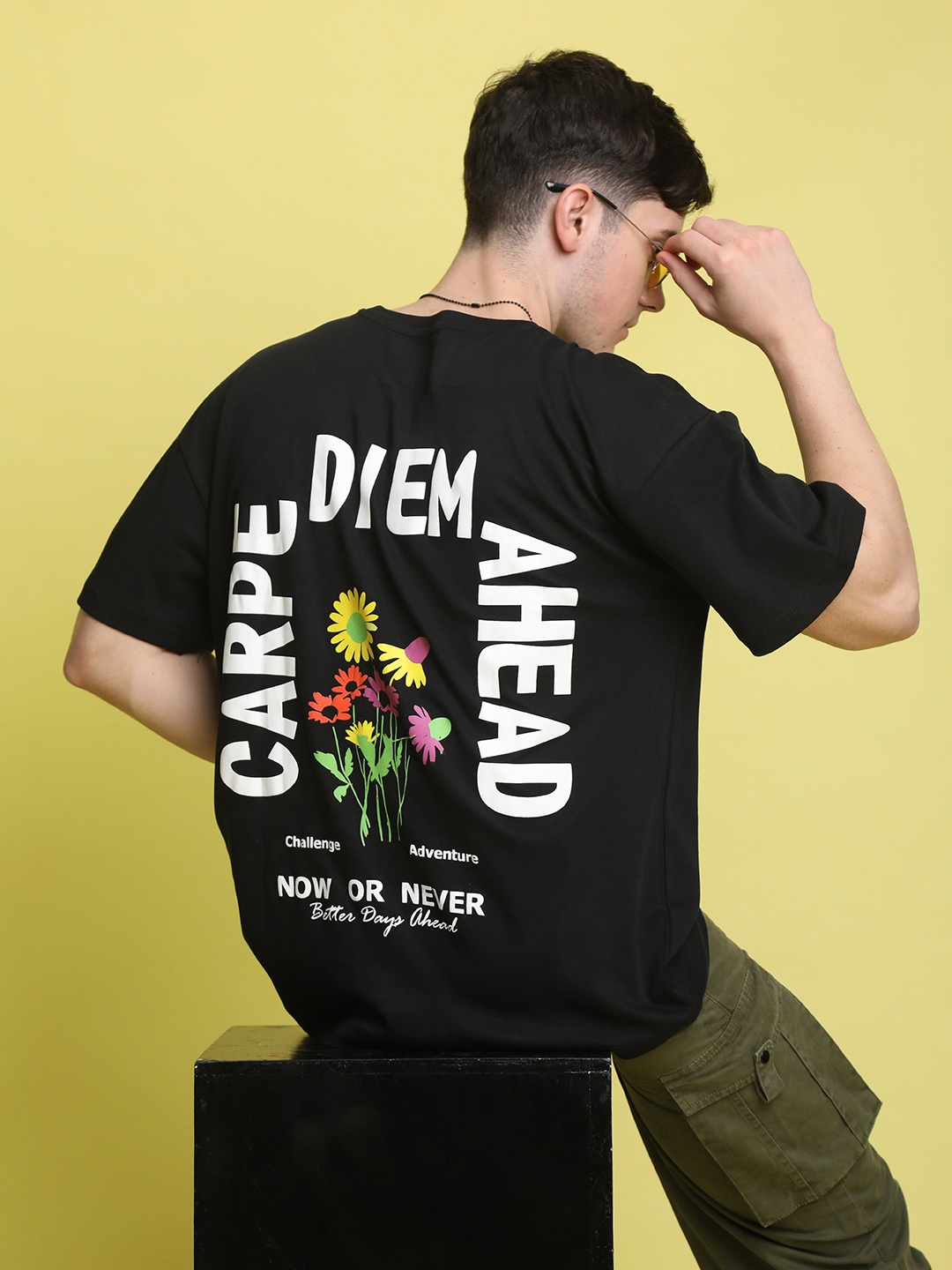 

Bene Kleed Men Pure Cotton Graphic Oversized T-Shirt, Black