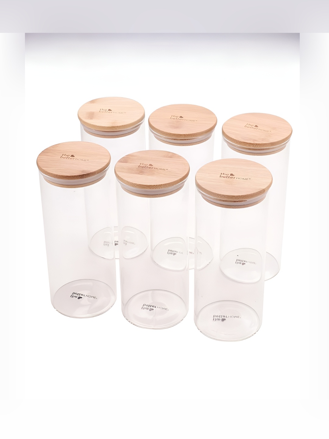 

The Better Home Set Of 6 Borosilicate Glass Jars With Bamboo Lids 1000ml, Transparent