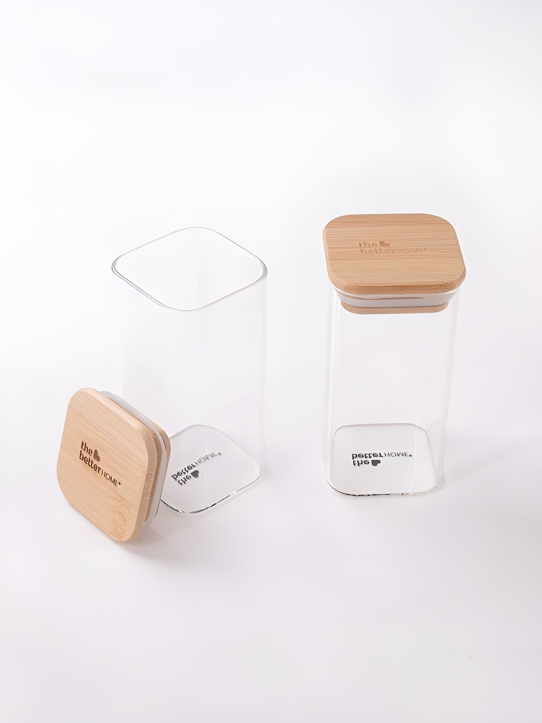 The Better Home Pack of 2 Rectangular Borosilicate Glass Jars 300 Ml, Transparent