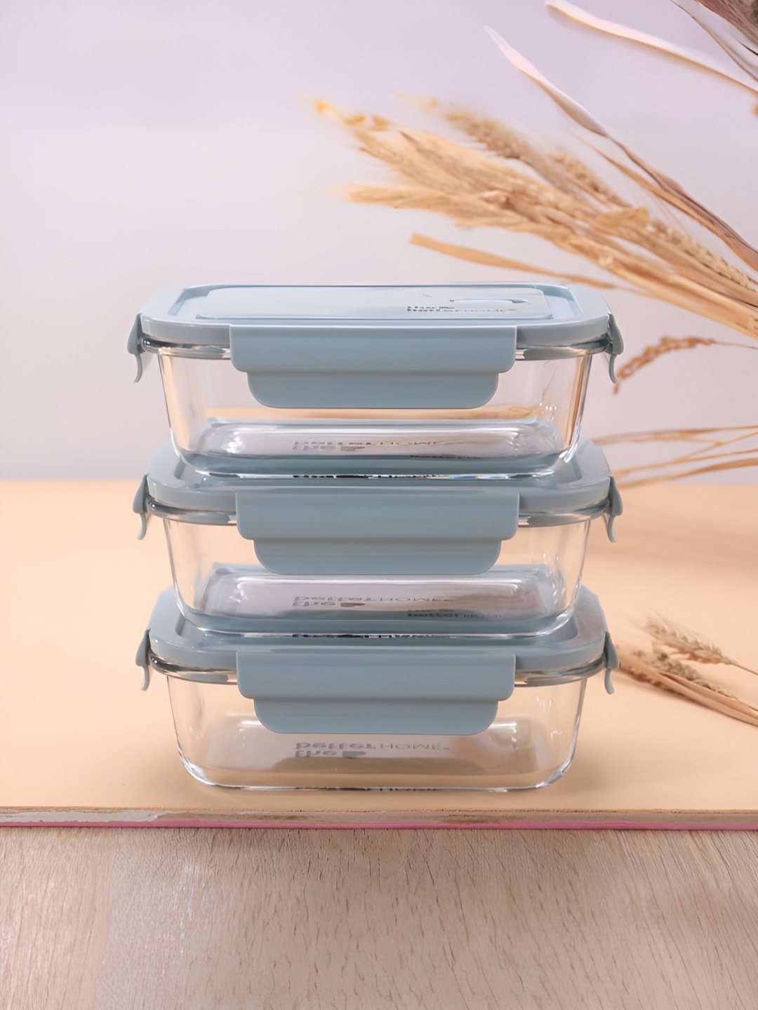 The Better Home Set of 3 Blue Borosilicate Glass Lunch Boxes 1.4L