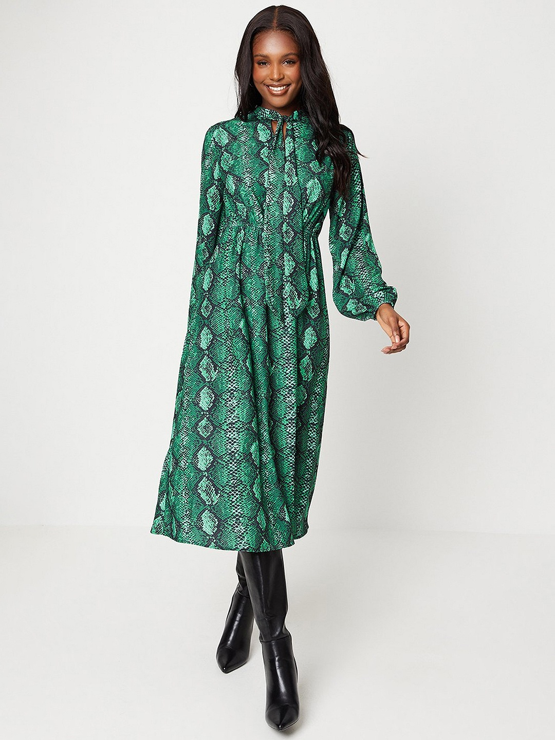 

DOROTHY PERKINS Animal Printed Fit and Flare Dress, Green