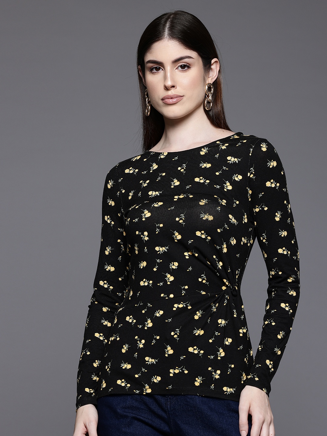 

DOROTHY PERKINS Floral Printed Regular Top, Black
