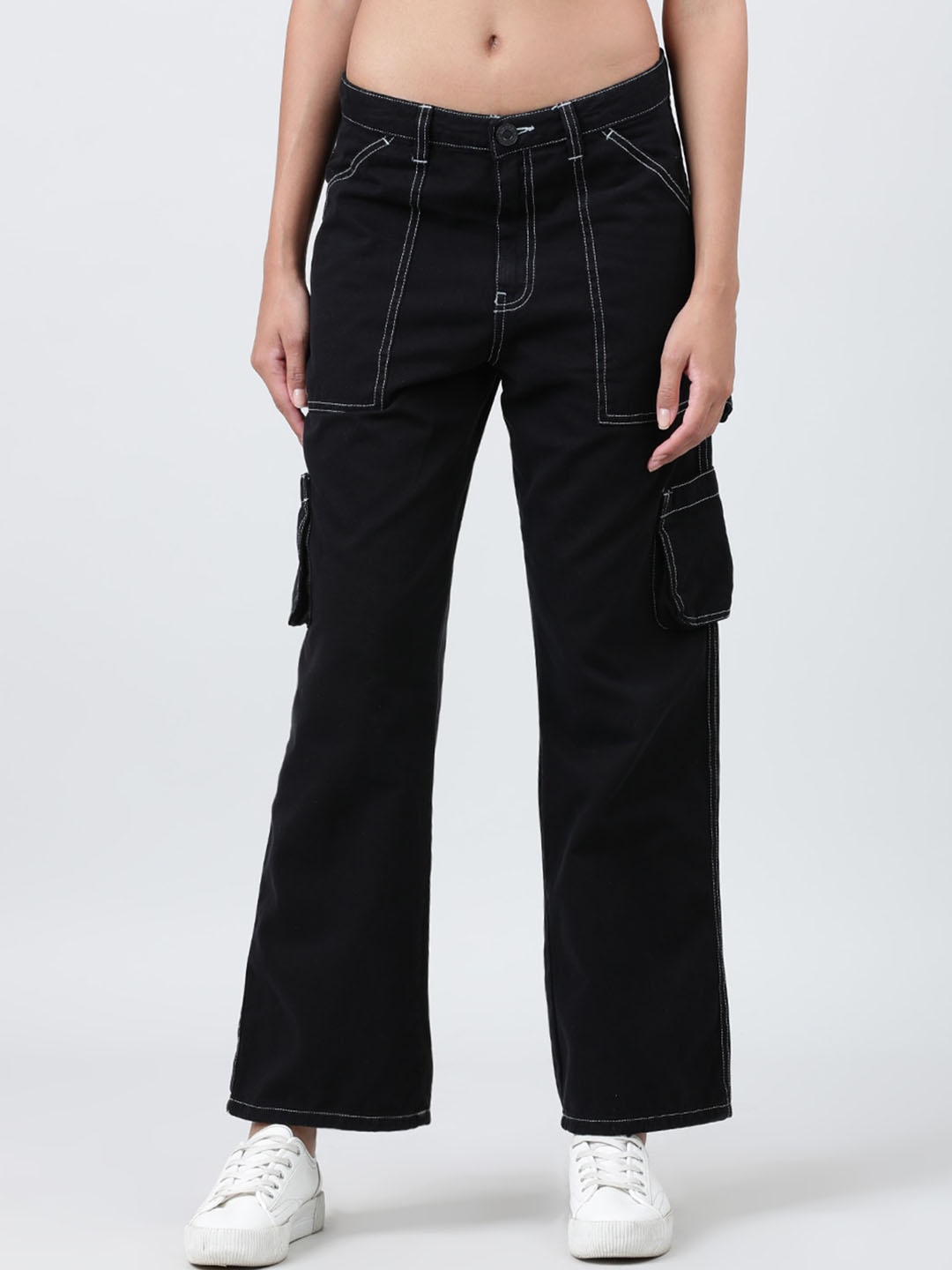 

Bene Kleed Women Straight Fit Carpenter Style Trouser with Back Loop, Black