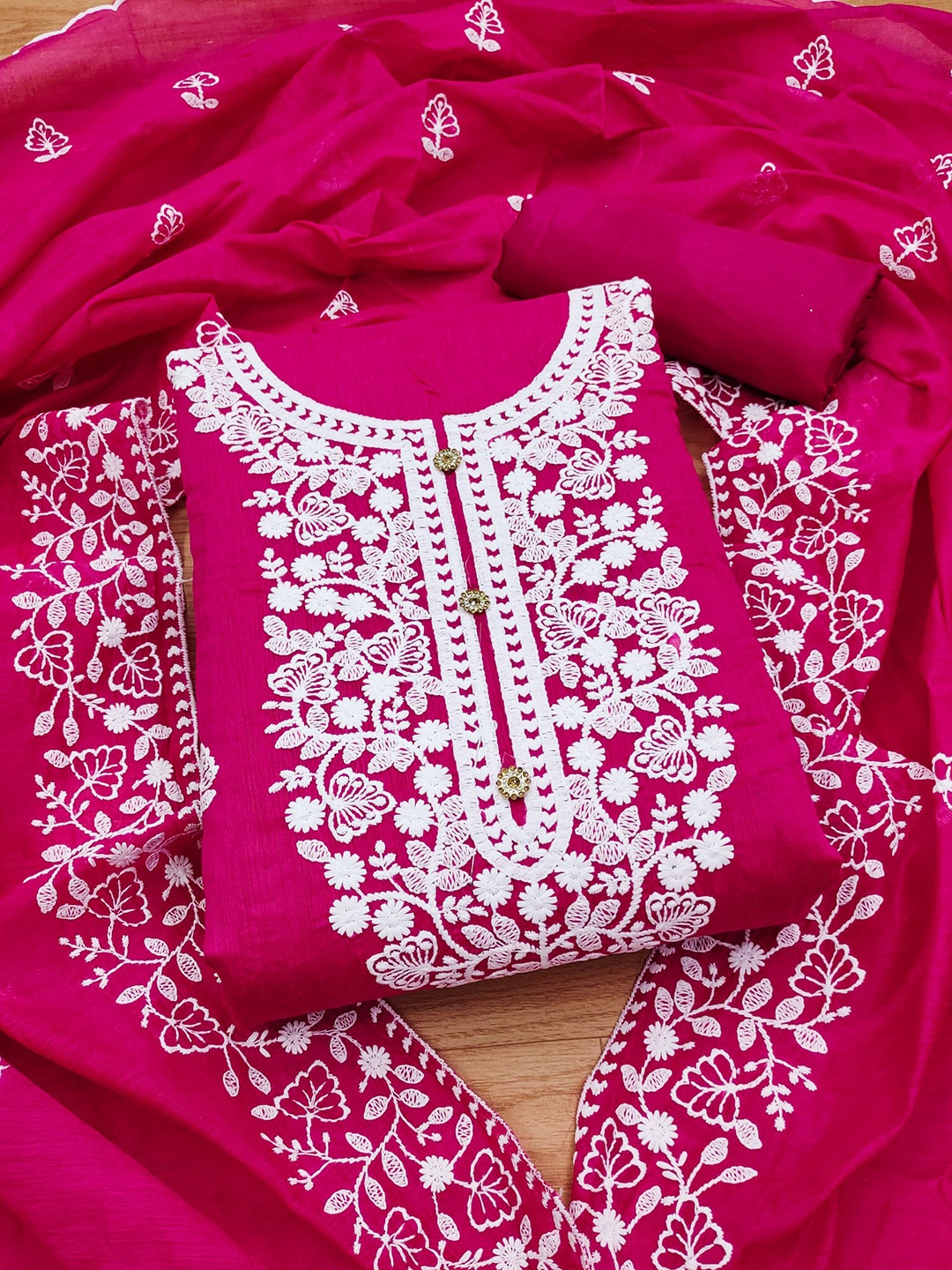 

Panzora Floral Embroidered Unstitched Dress Material, Pink