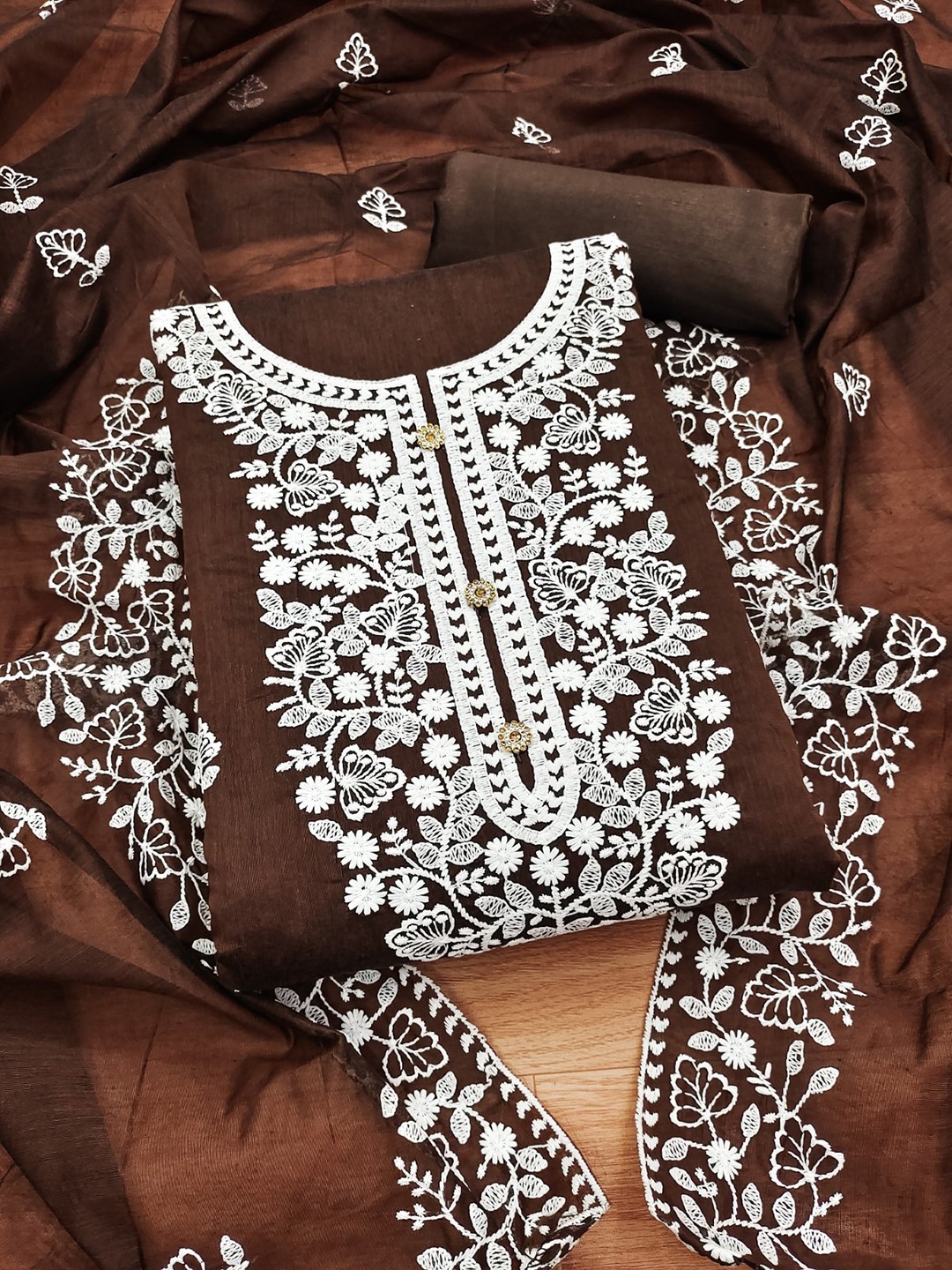 

Panzora Embroidered Unstitched Dress Material, Brown