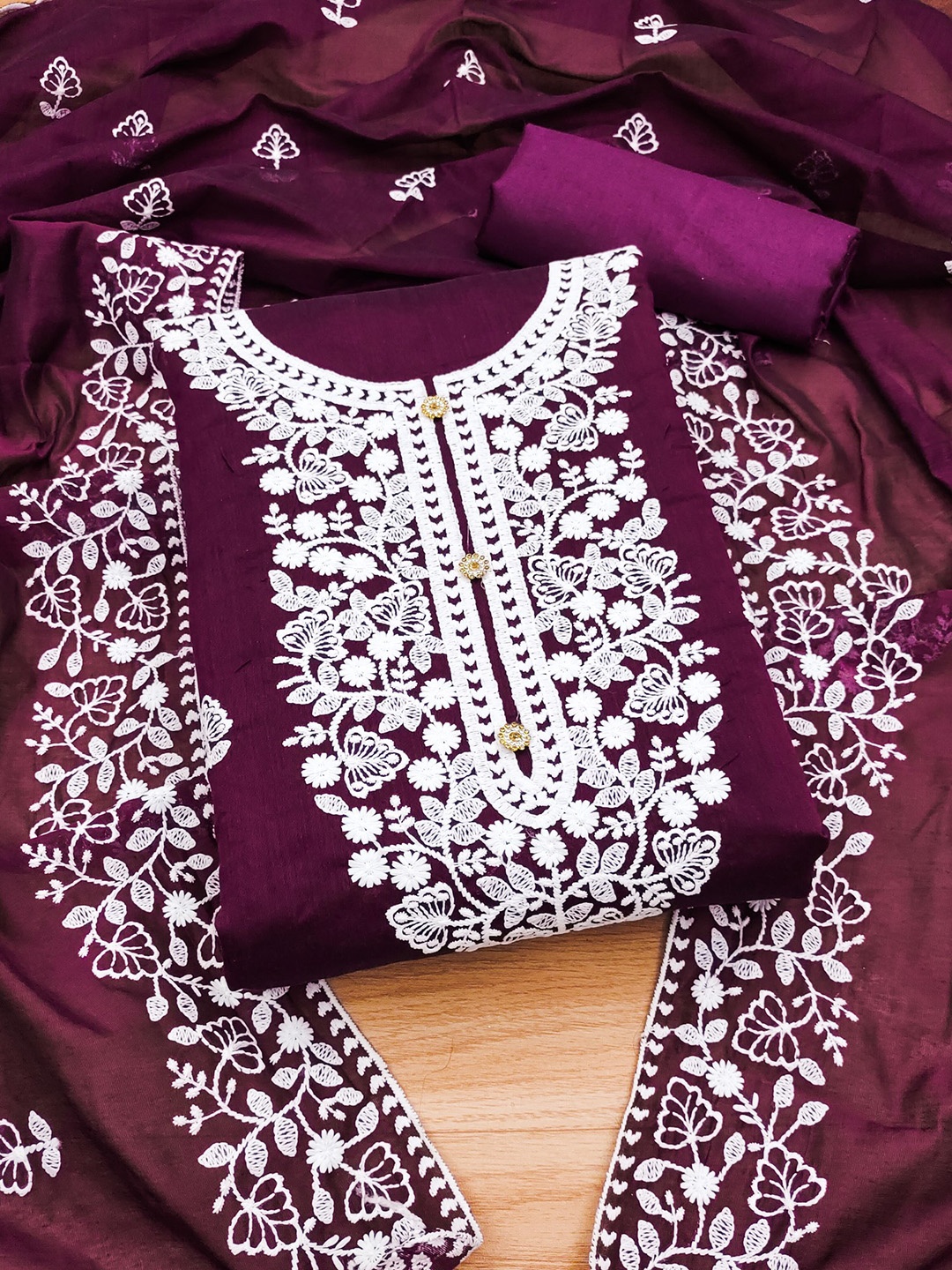 

Panzora Floral Embroidered Unstitched Dress Material, Purple