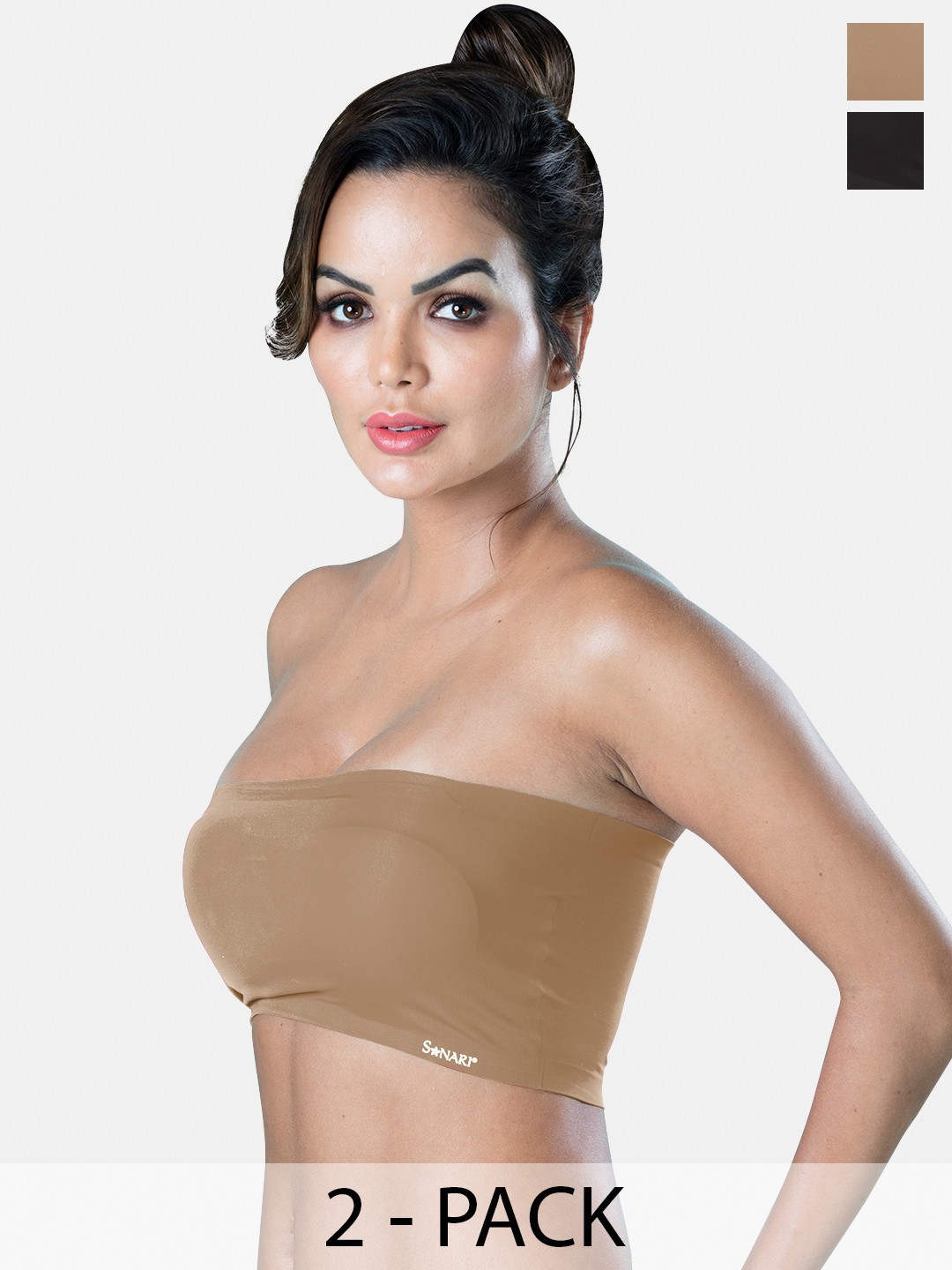 

Sonari Pack of 2 Bandeau Bra Full Coverage, Black