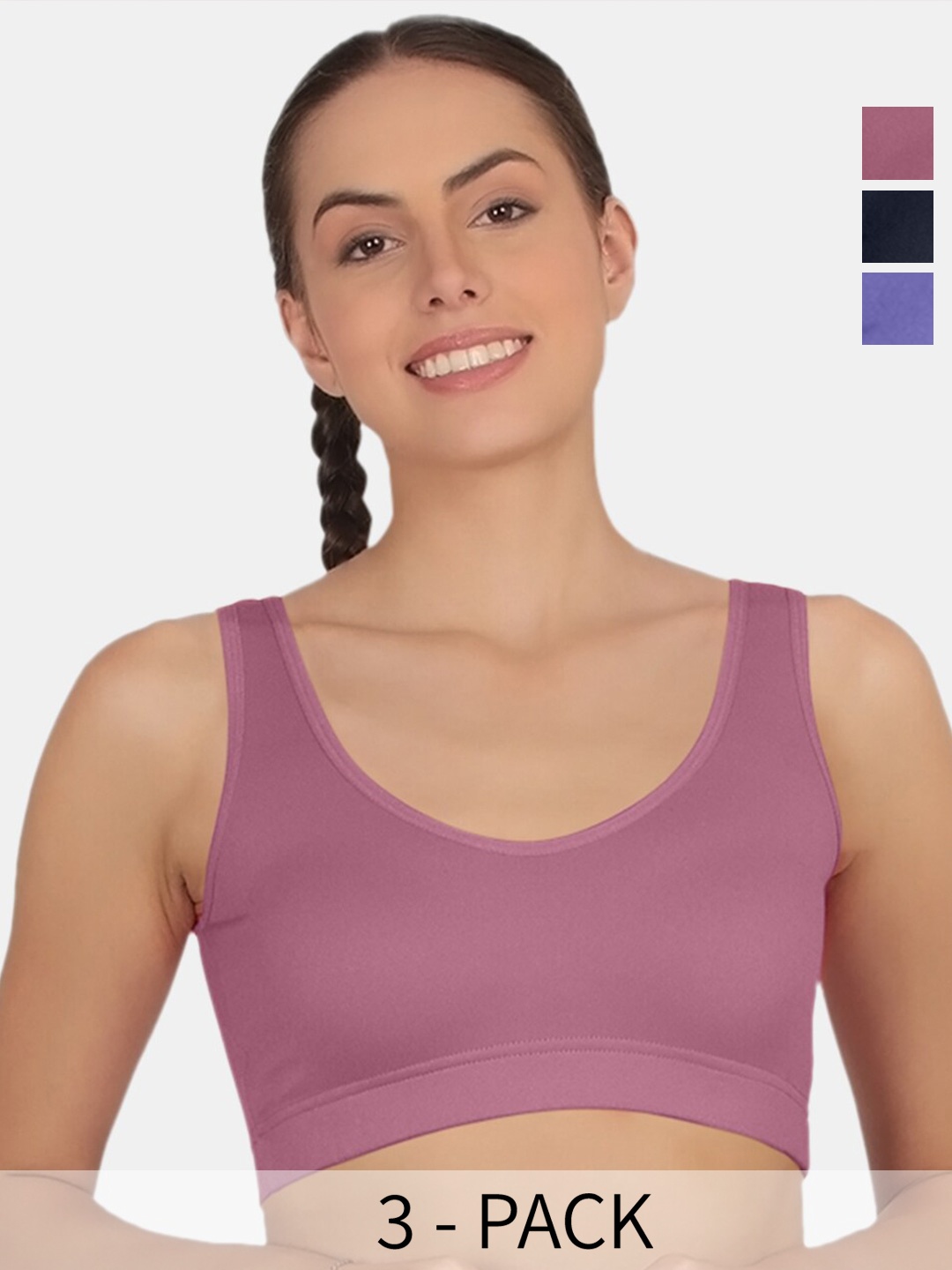 

POOJA RAGENEE Pack Of 3 Full Coverage Non Padded T-shirt Sports Bra With All Day Comfort, Pink