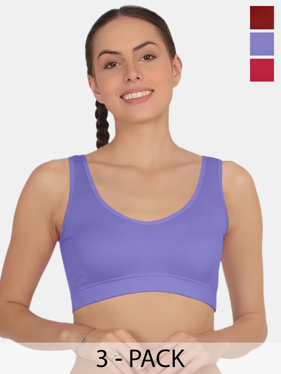 

POOJA RAGENEE Pack Of 3 Full Coverage Non Padded T-shirt Sports Bra With All Day Comfort, Purple