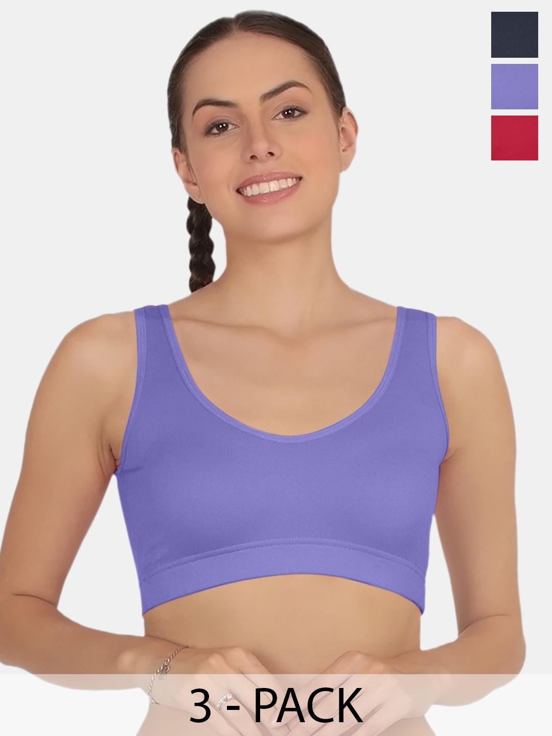 

POOJA RAGENEE Pack Of 3 Full Coverage Non Padded T-shirt Sports Bra With All Day Comfort, Navy blue