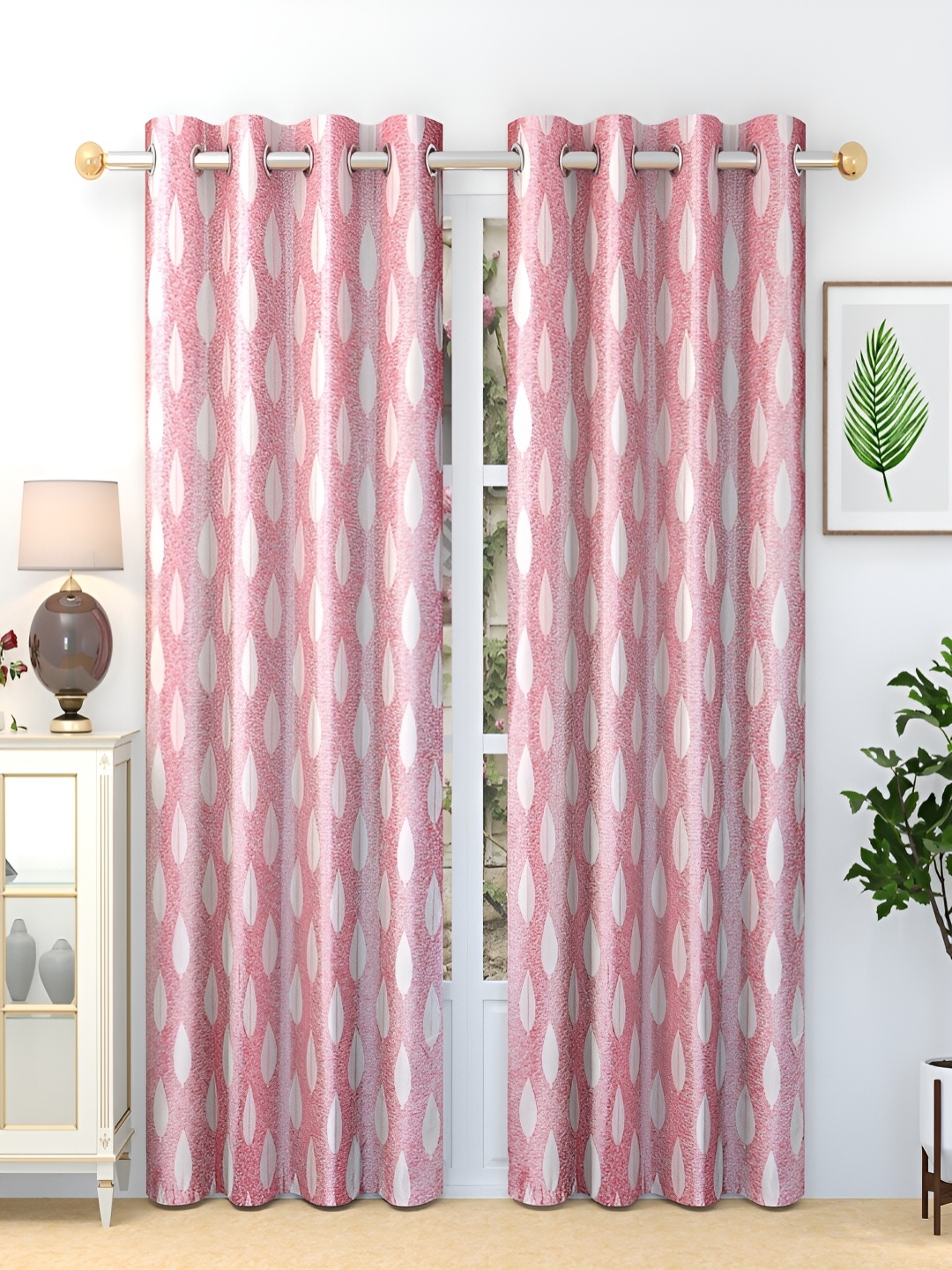 

Grihshobha Maroon & White Set of 2 Floral Black Out Long Door Curtain